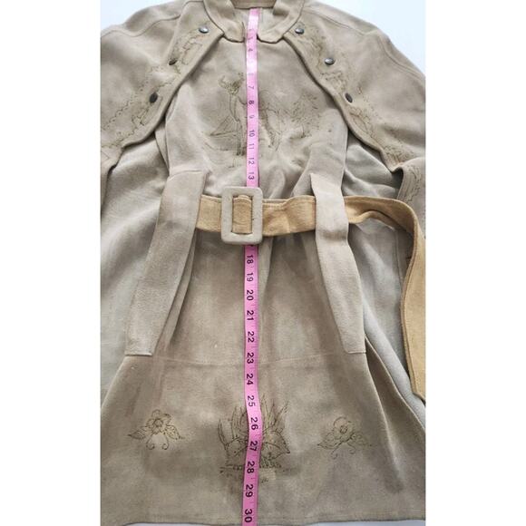 Vintage 60s 70s Leather Suede Poncho Snap Cape Hippie Boho Tan Tooled Western M - Picture 15 of 16
